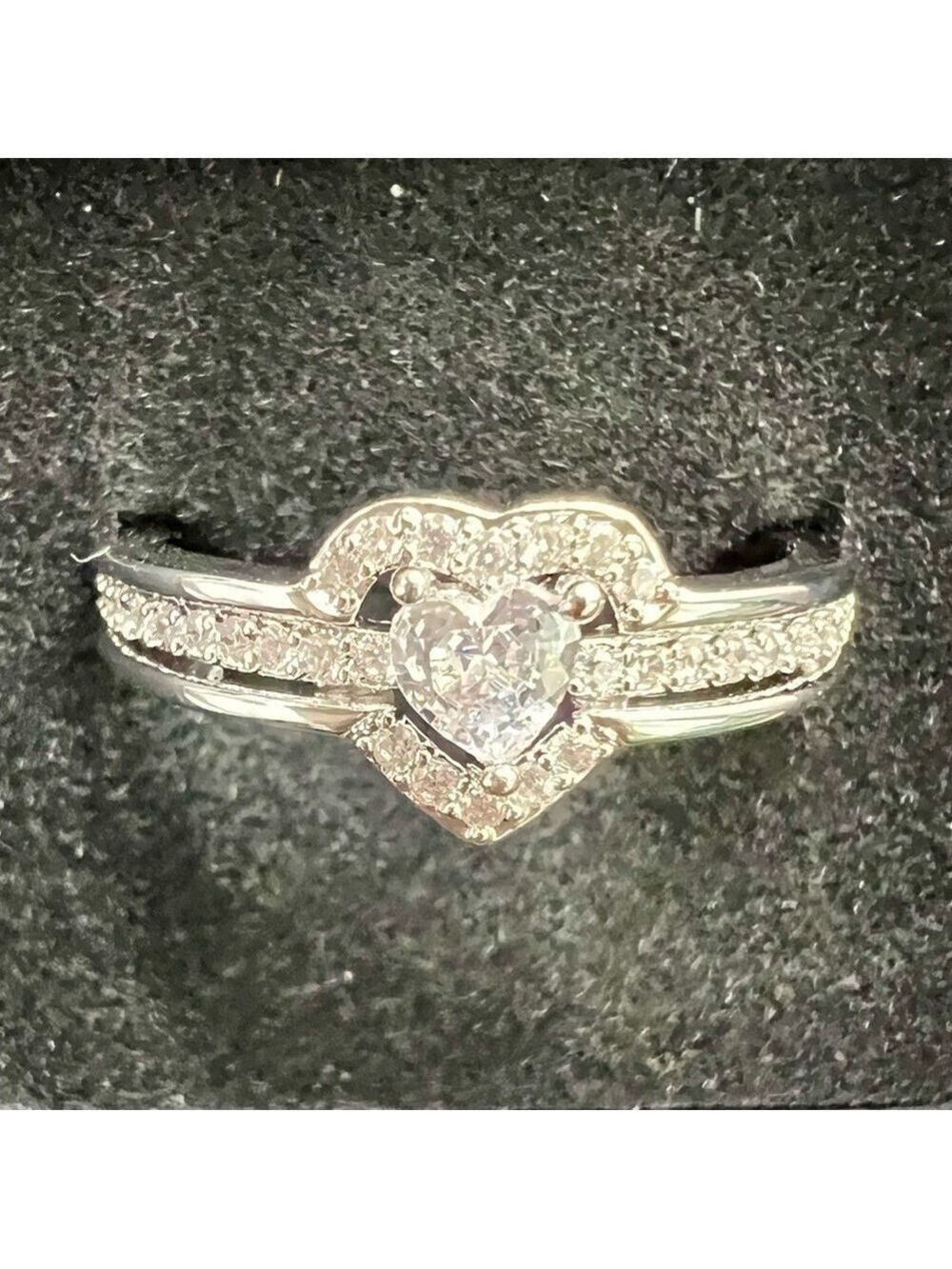 Sterling Silver Heart Ring Crystal Accents Size 8